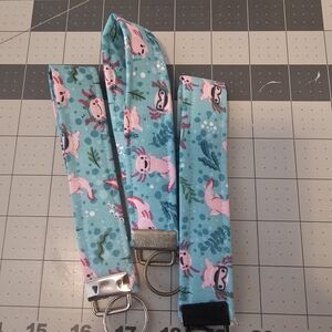 Blue Axolotl Print Keychain Wristlet